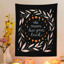 Botanical olive leaf moon phase black tapestry bedroom wall decor
