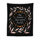 Botanical olive leaf moon phase black tapestry bedroom wall decor