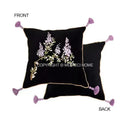 Botanical wisteria embroidered black velvet cushion cover bedroom