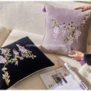 Botanical wisteria embroidered black velvet cushion cover bedroom