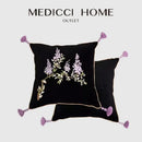 Botanical wisteria embroidered black velvet cushion cover bedroom