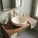Botticino Beige Marble Round Vessel Sink - 16"x16"x6" - Honed