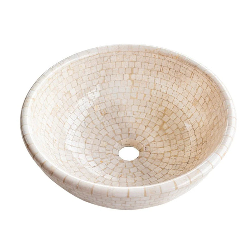 Botticino Marble Mosaic Natural Stone Round Above Vanity Vessel Sink Semi-polished (D)16" (H)6" angle view