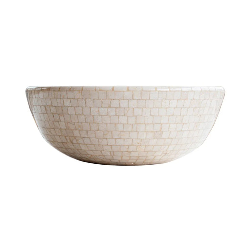 Botticino Marble Mosaic Natural Stone Round Above Vanity Vessel Sink Semi-polished (D)16" (H)6" side view