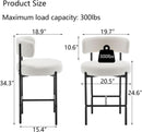 Boucle Bar Stools Set Of 3 24 Inch White Upholstered Counter Stools With Backs