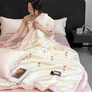 Bowknot embroidered summer bedding set cream & pink bedroom quilt