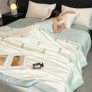 Bowknot embroidered summer bedding set cream & pink bedroom quilt