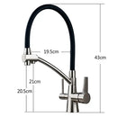 Brass and black dual spout kitchen faucet with dual handles