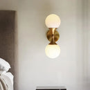 Brass and ivory glass ball wall lamp for bedroom 2 head sconce