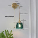 Brass clear glass led wall sconce with pull chain bedroom light