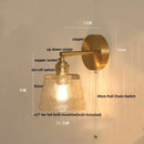 Brass clear glass led wall sconce with pull chain bedroom light