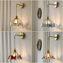 Brass orange butterfly stained glass wall light fixture bedroom sconce