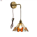 Brass orange butterfly stained glass wall light fixture bedroom sconce