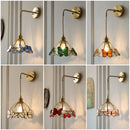 Brass orange butterfly stained glass wall light fixture bedroom sconce