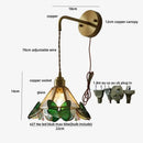 Brass orange butterfly stained glass wall light fixture bedroom sconce