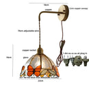Brass orange butterfly stained glass wall light fixture bedroom sconce