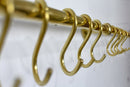 Brass Pot Rail With Hooks, Unlacquered Brass Kitchen Pot Rack, Pot Hangers