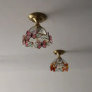 Brass red butterfly glass led ceiling light bedroom decor