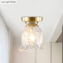 Brass semi flush mount with clear fluted glass for living room