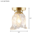 Brass semi flush mount with clear fluted glass for living room