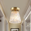 Brass semi flush mount with clear fluted glass for living room