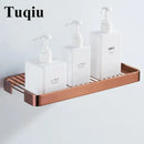 Brass square bathroom shower rack gold slatted metal shelf