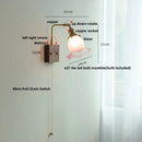 DecorBites™ Brass Walnut Wood LED Wall Sconce with Pull Chain Switch & Flower Glass