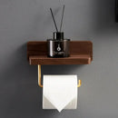 Brass & wood toilet roll holder with shelf bathroom stand
