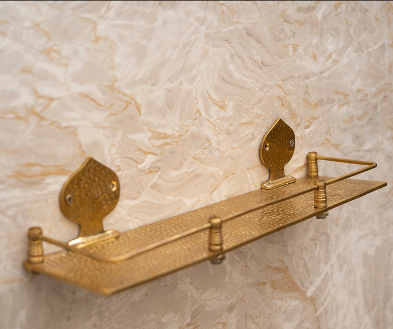 Handmade Solid Brass Hammered Floating Wall Shelf