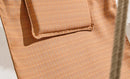 bresse rast blue hanging round chair teak frame product shot closeup