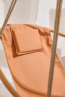 bresse rast blue hanging round chair teak frame product shot closeup