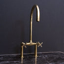 Bridge Kitchen Faucet , Unlacquered Brass Kitchen Faucet Antique Style Faucet