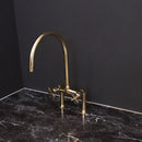Bridge Kitchen Faucet , Unlacquered Brass Kitchen Faucet Antique Style Faucet