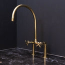 Bridge Kitchen Faucet , Unlacquered Brass Kitchen Faucet Antique Style Faucet