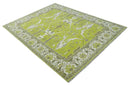 Bright Green and Ivory Hand knotted Oriental Oushak 9x12 wool Area Rug