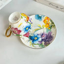 Brilliant flowers pattern porcelain teacup and saucer dining room set