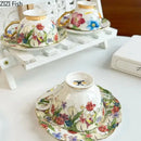 Brilliant flowers pattern porcelain teacup and saucer dining room set