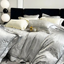 Brocade satin jacquard silver bedding set bedroom damask embroidery