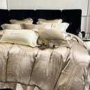 Brocade satin jacquard silver bedding set bedroom damask embroidery