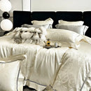 Brocade satin jacquard silver bedding set bedroom damask embroidery