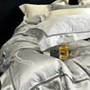 Brocade satin jacquard silver bedding set bedroom damask embroidery