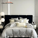 Brocade satin jacquard silver bedding set bedroom damask embroidery