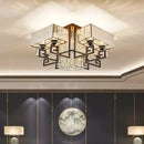Bronze geometric crystal rectangular ceiling light for living room