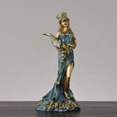 Bronze & teal greek wealth goddess fortuna figurine living room decor