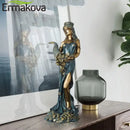 Bronze & teal greek wealth goddess fortuna figurine living room decor