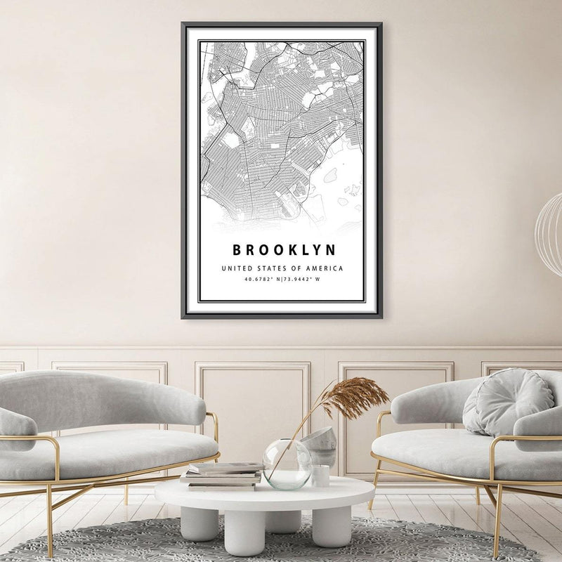 Brooklyn White Map Canvas