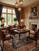 Brown and Black Traditional Style Hand Knotted Wool Area Rug