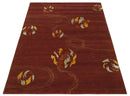 Brown and Gold Modern Art Hand knotted 6x8 Wool and Art Silk Area Rug