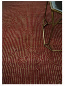 Brown and Gold Modern Stripes Shehnai Print 5x8 Hand loom wool and Art Silk Area Rug