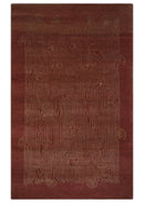 Brown and Gold Modern Stripes Shehnai Print 5x8 Hand loom wool and Art Silk Area Rug